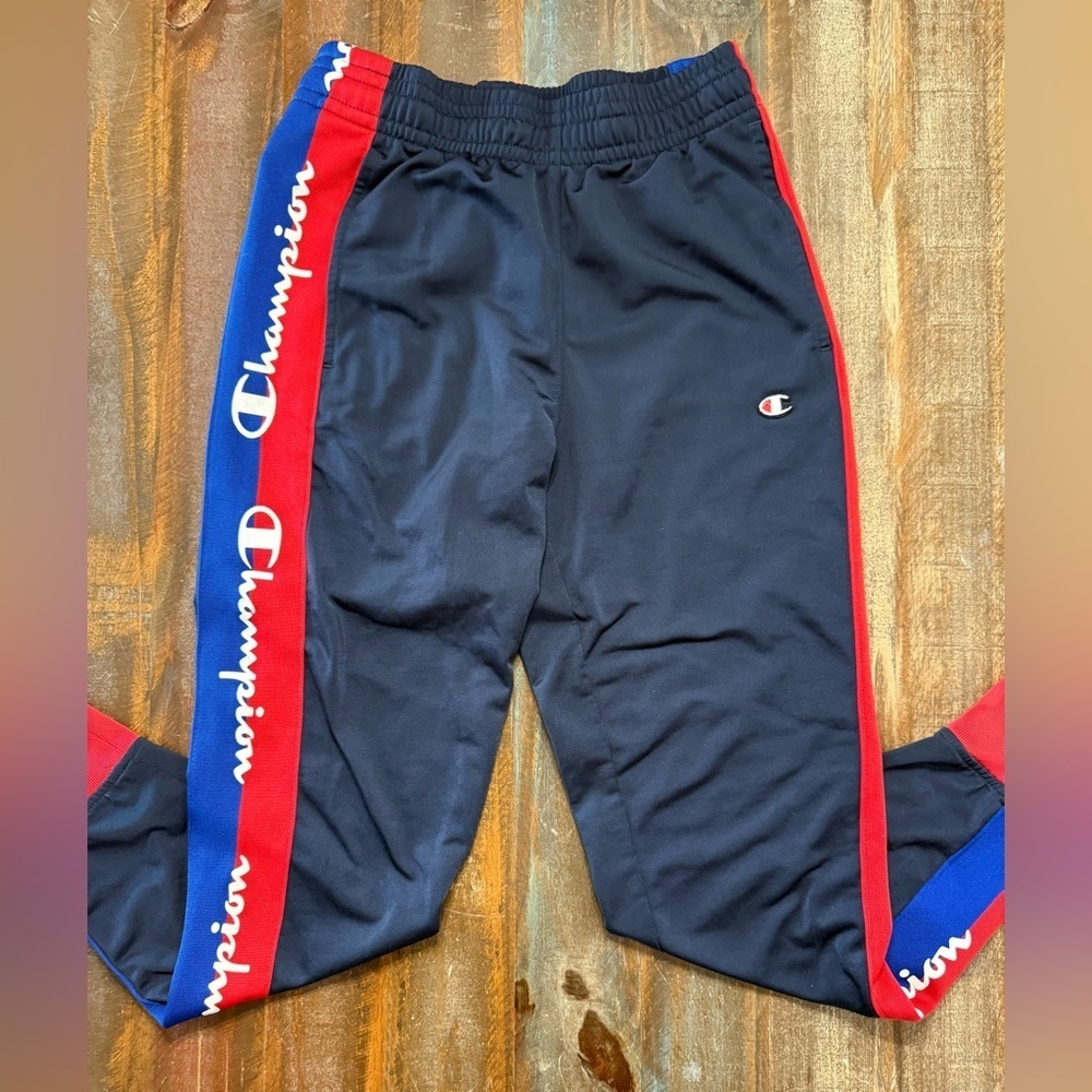 Champion Track Pants with Red & Blue Logo Side‎ Stripes EUC